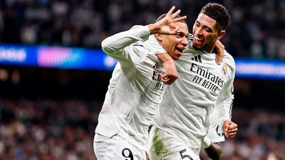 Tres. Mbappé en su noche de oro para golear al alicaído City de Guardiola. Foto: @RealMadrid (X)