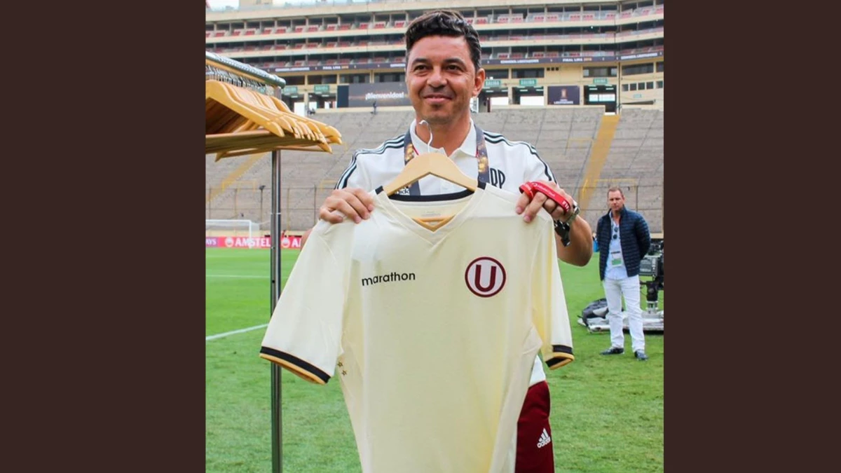 Gallardo (y Brito de fondo) en el estadio Monumental en la previa de la final de 2018. Foto: Archivo.
