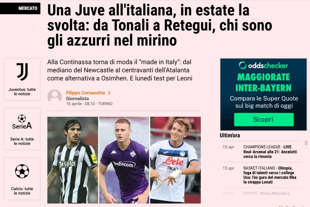 Los azzurri (seleccionados de Italia) en la mira de la Juventus para el mercado de verano. Foto: www.gazzetta.it