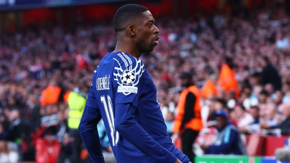 Mosquito. Dembélé festeja su gole ante Arsenal por la Champions League. Foto: @uefa