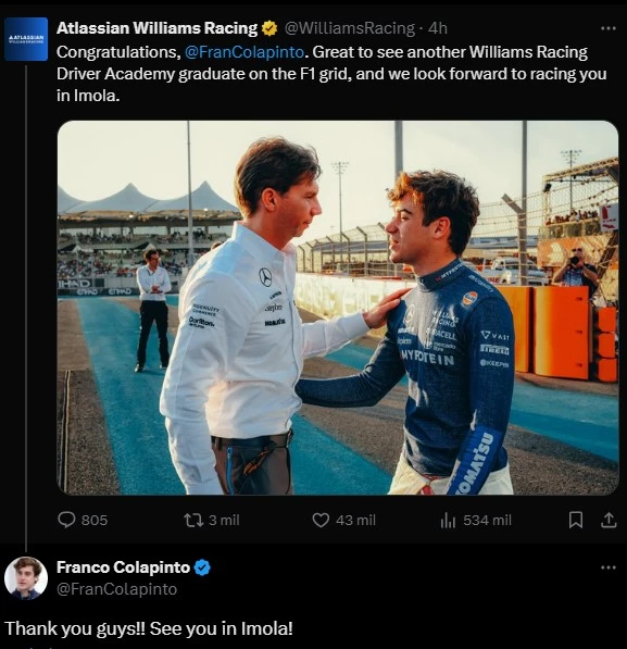 En Williams recuerdan con cariño a Franco Colapinto y destacan su ascenso con Alpine. (Foto: Archivo)