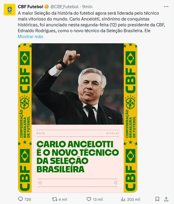 La confirmación oficial. Foto: X CBF.