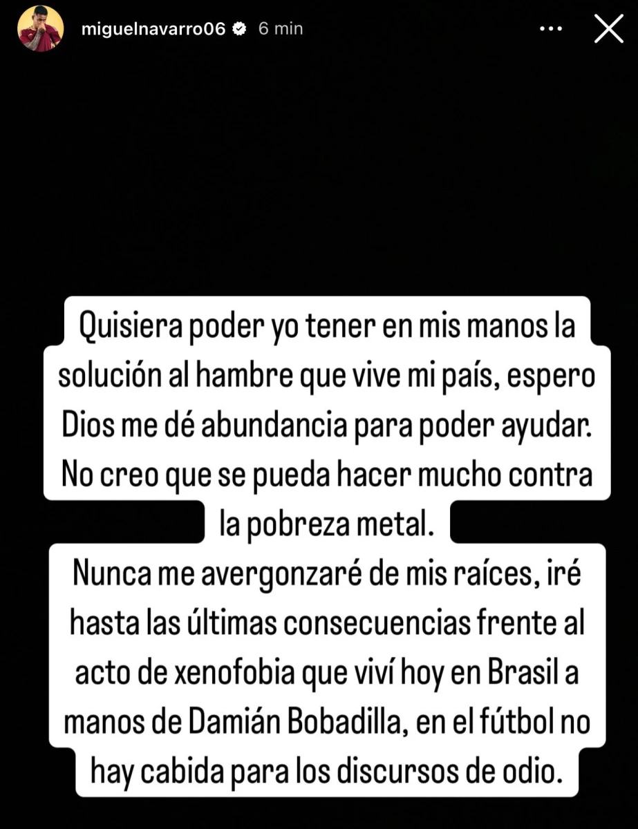 Foto: Mensaje de Miguel Navarro.