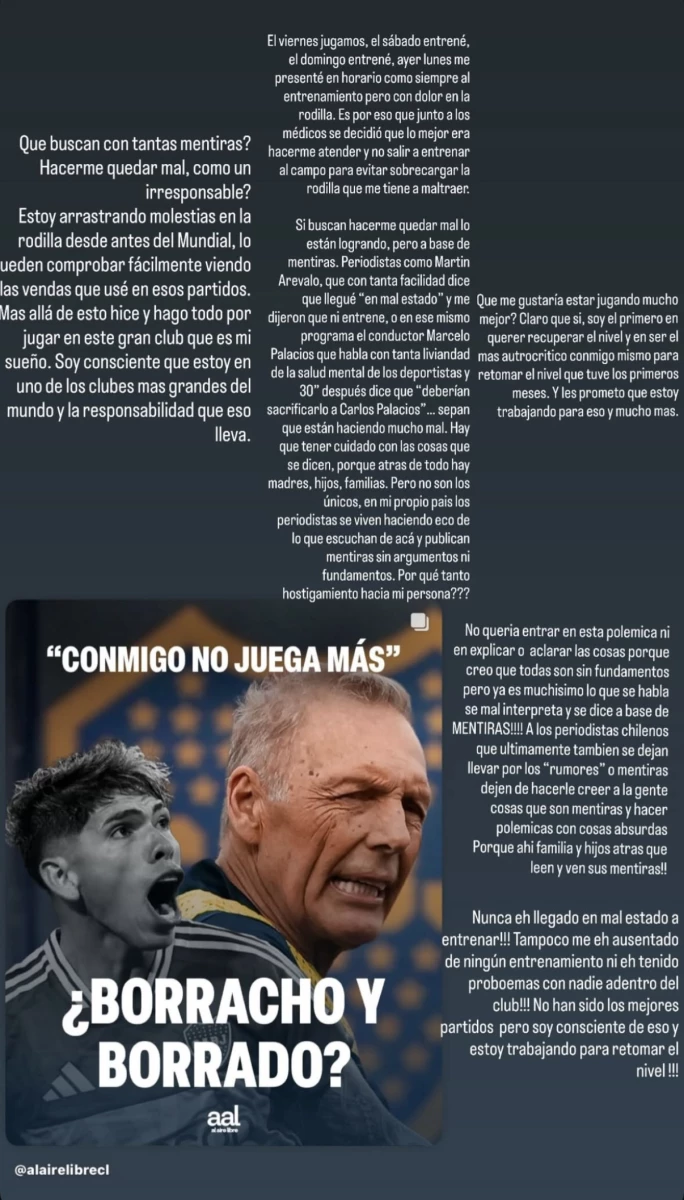 El comunicado de Carlos Palacios en su cuenta de Instagram.