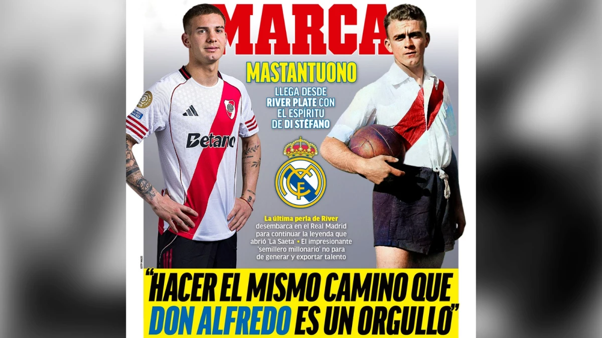 Foto: Mastantuono y una comparación con Di Stéfano que por ahora es solo una fuerte expresión de deseos.&nbsp;