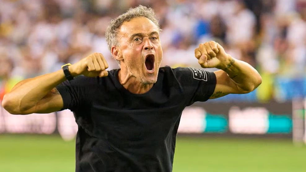 LUis Enrique celebra el segundo tanto de su euqipo, PSG. foto: @uefa