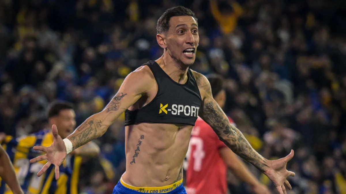 Di María festeja su gol a Newells en el Gigante de Arroyito.&nbsp;