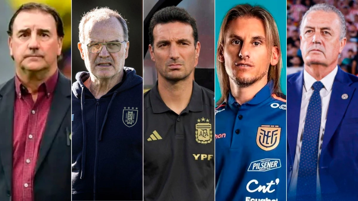 Néstor Lorenzo, Marcelo Bielsa, Lionel Scaloni, Sebastián Beccacece y Gustavo Alfaro, los DT argentinos en el próximo Mundial.&nbsp;