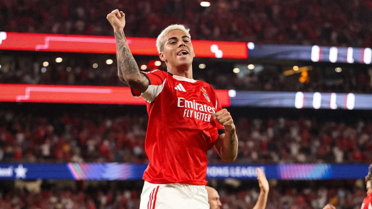 El argentino Barrenechea festeja su gol en la derrota de Benfica. foto: @uefa