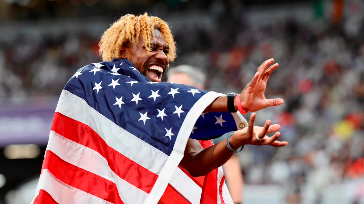 A lo Dragon Ball: el festejo dorado de Lyles en Tokio. Foto: @PanamSports