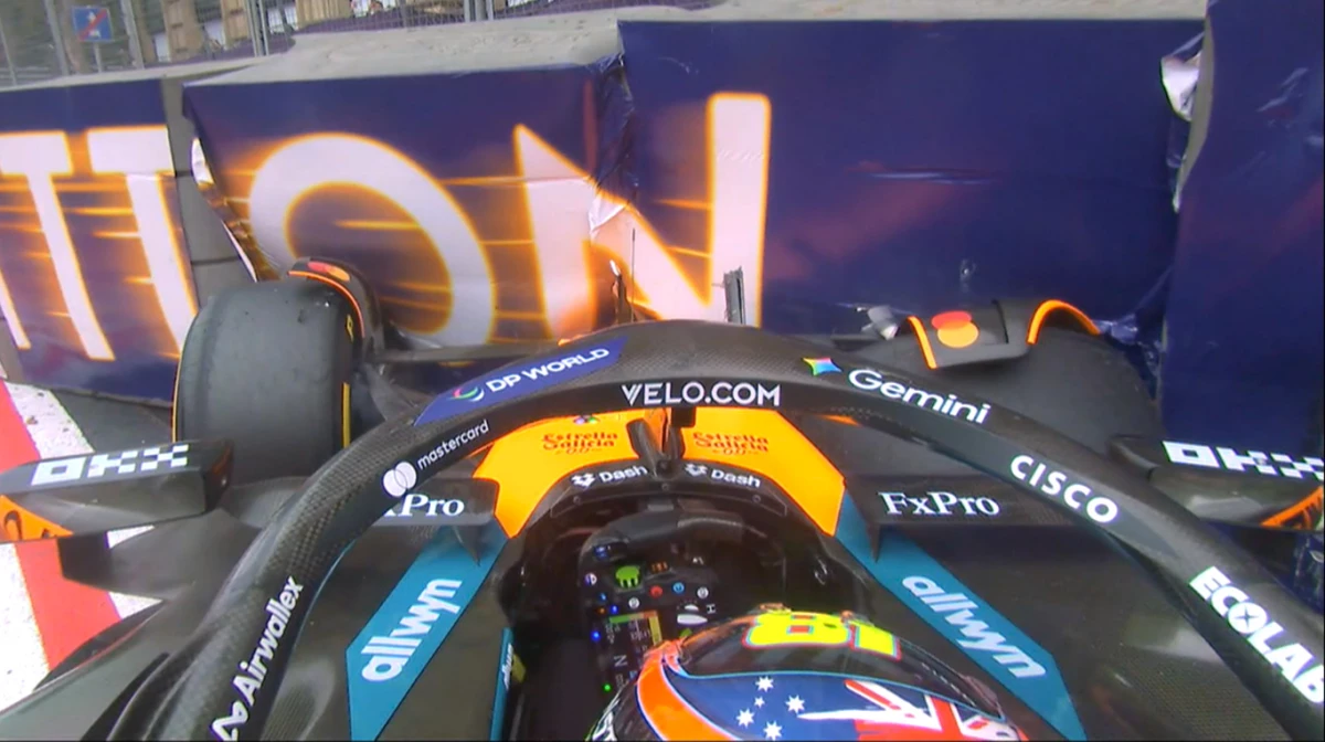 Piastri terminó contra una de las paredes del circuito de Bakú (Foto: X@F1).