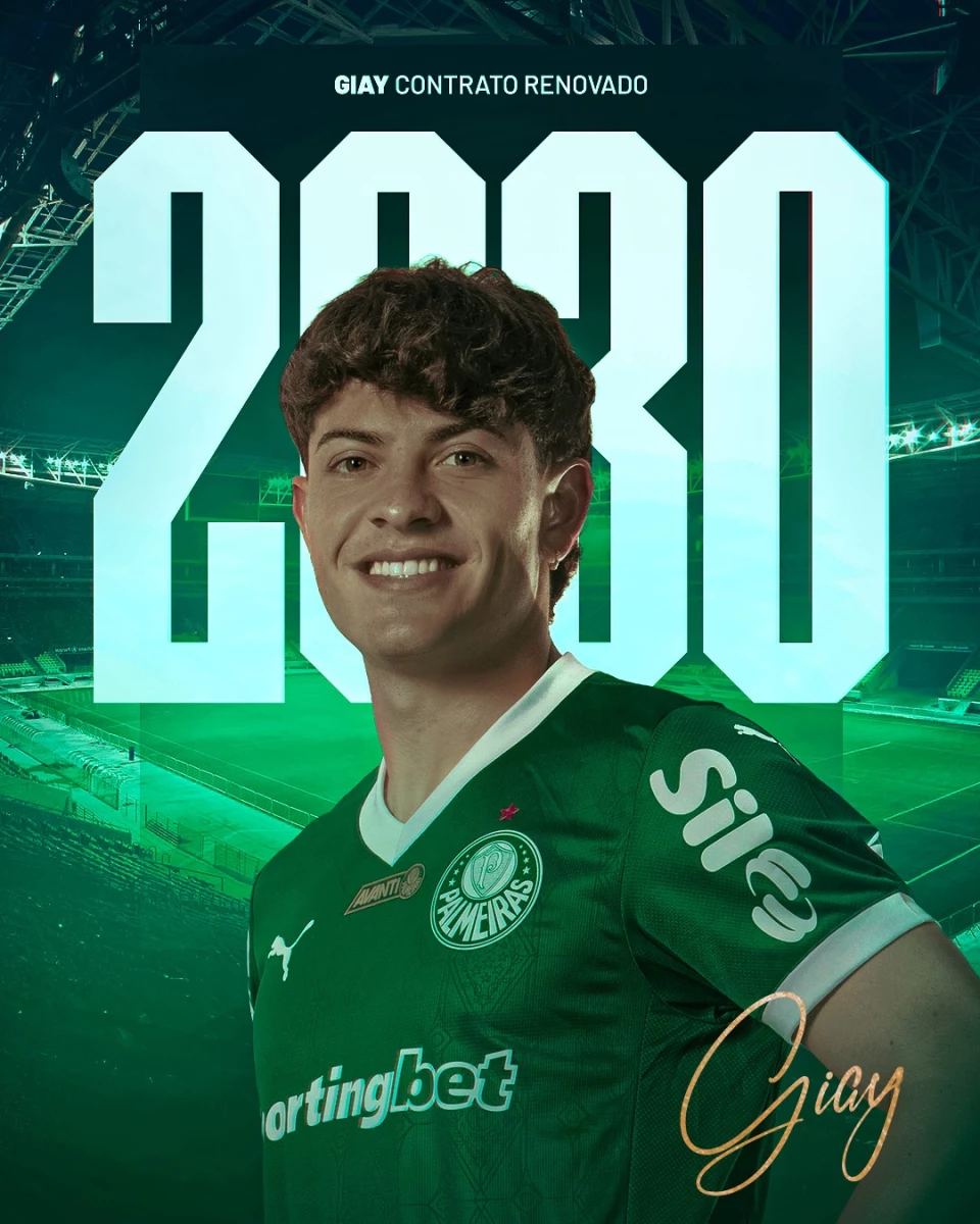 Foto:@Palmeiras. Hay Agustín Giay para rato en el Verdao. El lateral firmó la extensión del vínculo hasta fines de 2030