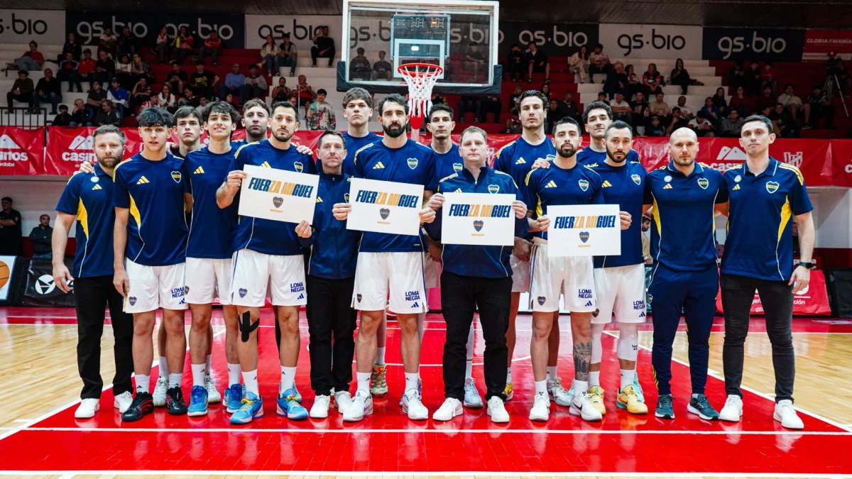 Foto: Mensaje de apoyo a Miguel Russo de parte del plantel del primer equipo de básquetbol boquense.