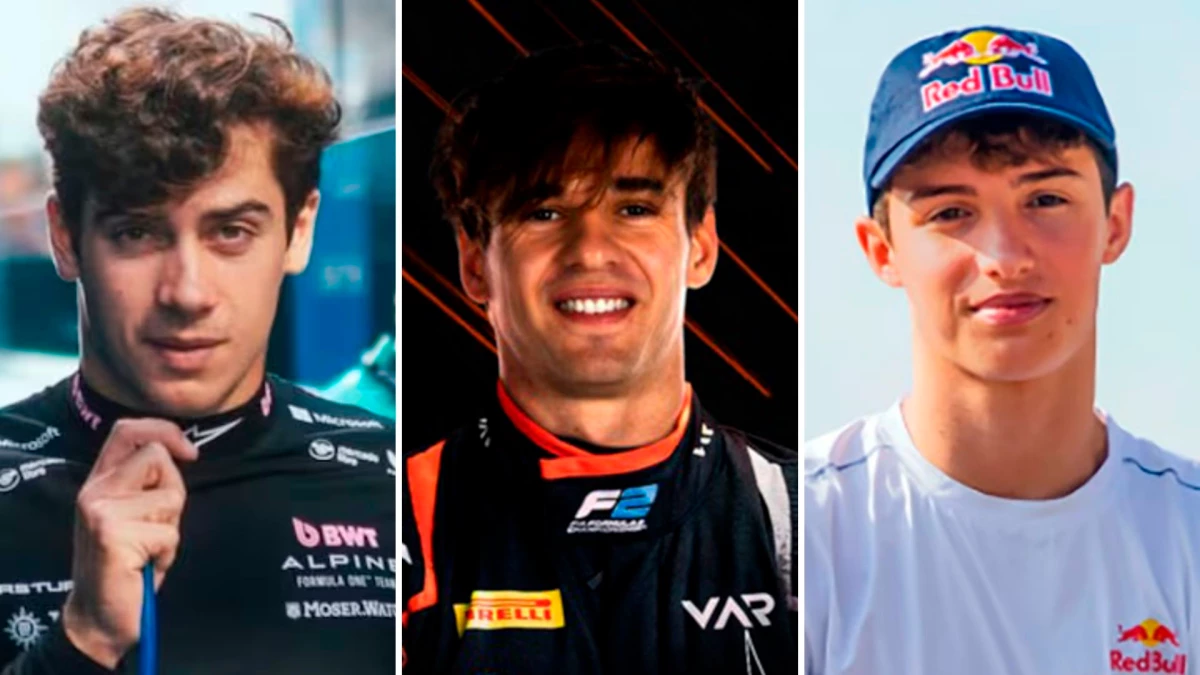 Franco Colapinto, Nicolás Varrone y Mattia Colnaghi, los tres pilotos argentinos en la máximas categorías del automovilismo mundial.