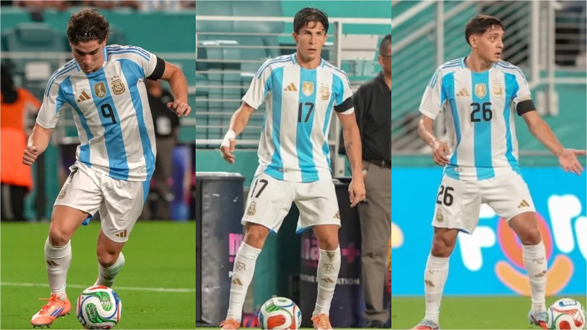 Julián Alvarez, Giuliano Simeone y Nahuel Molina, los tres desafectados de la Selección. (Foto: @Argentina)