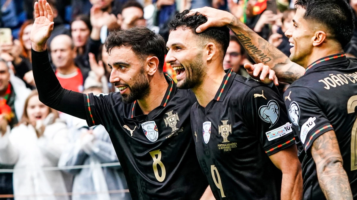 Los futbolistas portugueses celebran uno de los goles ante Armenia (Foto: @selecaoportugal).