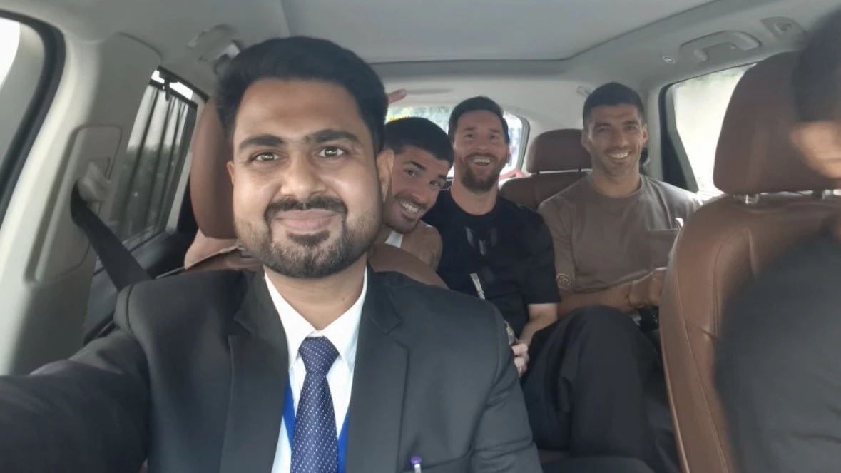 La simpática foto de Messi, De Paul y Suárez durante la gira por India. Foto: @M10GOAT