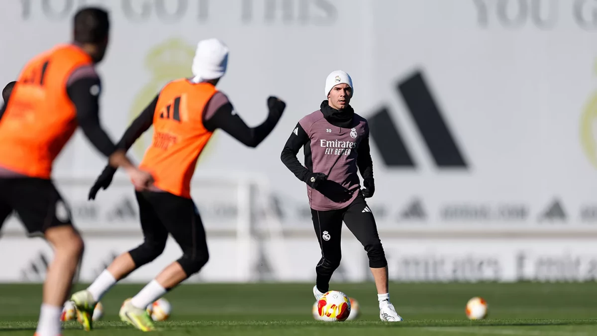 El ex River durante el entrenamiento antes del viaje a Yeda. Foto: Real Madrid.