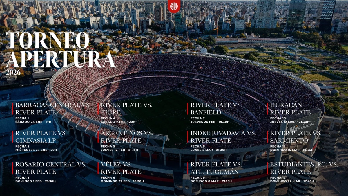 El calendario de River en las primeras 12 fechas del Apertura.