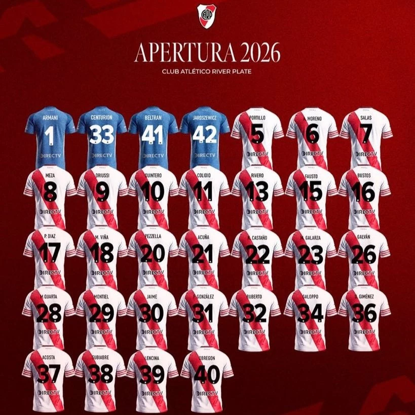 Dorsales de River para el torneo Apertura. Foto: @RiverPlate