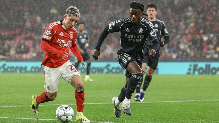 Prestianni enloqueció con su velocidad y gambeta a la defensa del Madrid en la epopeya del Benfica. foto: @slbenfica.