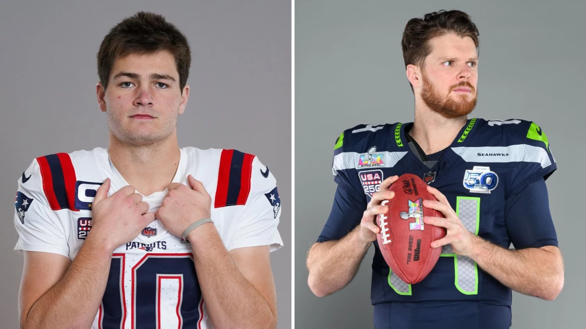 Drake Maye ante Sam Darnold. Foto: “X” de NFL (@NFL).