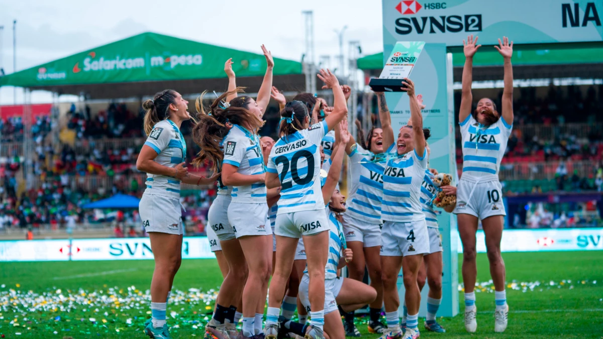 El festejo de todo el seleccionado argentino en Nairobi. Foto: @lasyaguaretes