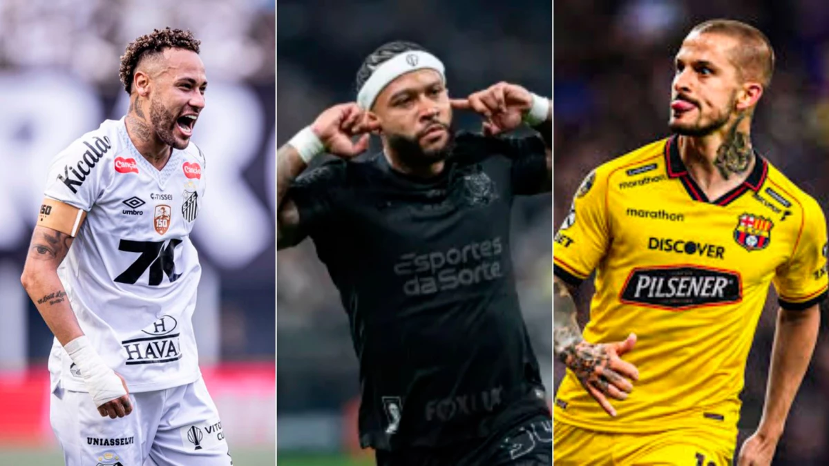 Neymar, Depay y Benedetto, tres de los jugadores que estarán en Buenos Aires en la disputa de los torneos continentales | Foto: X SantosFC Bola Vip Barcelona SC