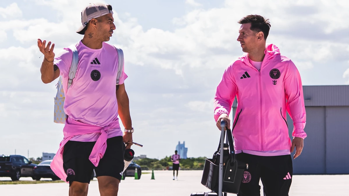Luis Suárez y Messi antes de volar hacia la Gran Manzana. Foto: Inter Miami
