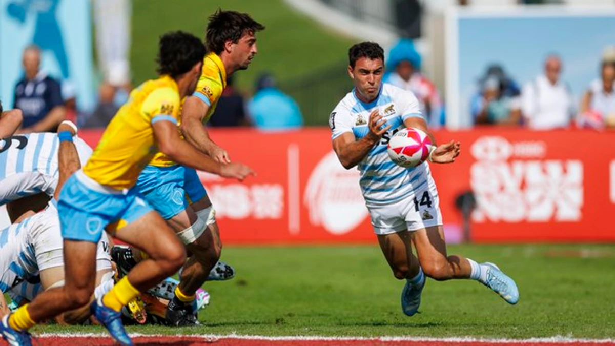 Los Pumas 7s comenzaron el pie derecho en el Seven de Hong Kong | Foto: X @LosPumas7s  Jamie Walliker
