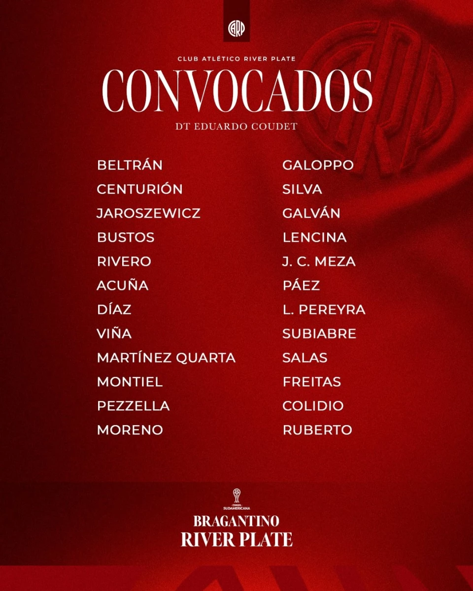 Foto: River. La lista sigue sin tener a Maxi Meza y a Franco Armani y continúa afuera el colombiano Kevin Castaño&nbsp;