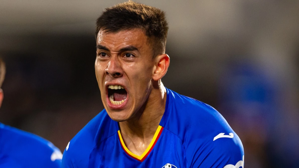 Zaid Romero grita su gol que mete al Getafe en Conference League. foto: @laliga.