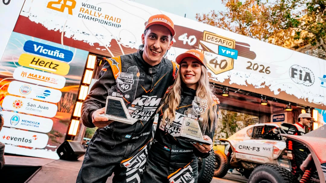 Augusto Sanz y Puck Klaassen, líderes de la tabla de navegantes y pilotos del Campeonato Mundial de Rally Raid FIA 2026 | Foto: @grallyteam