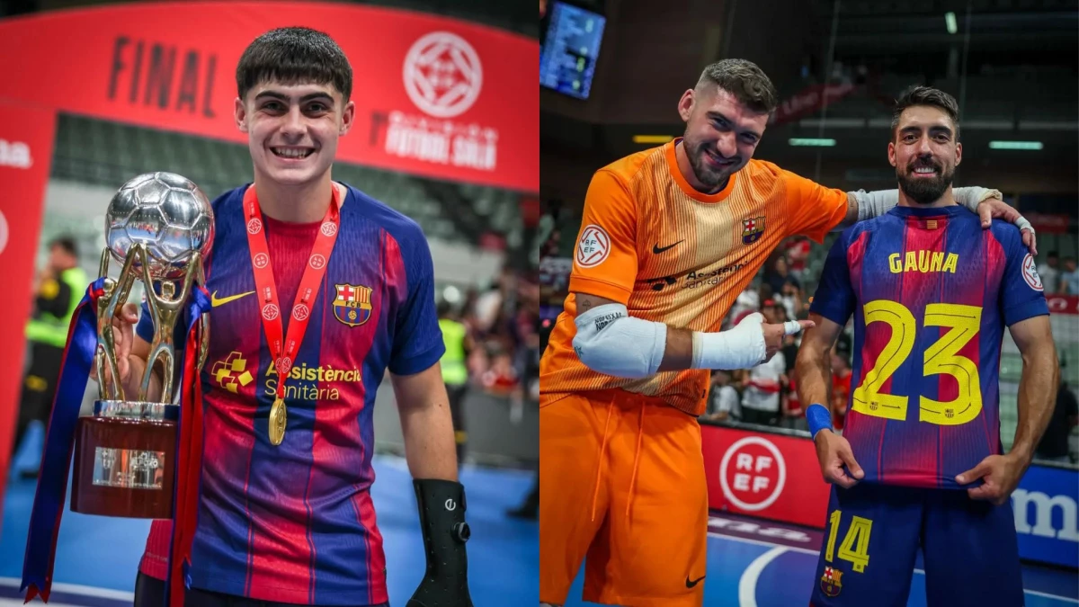 Lucas Granda con el Trofeo y Miquel Feixas y Garcia dedicando el campeonato a Gauna.