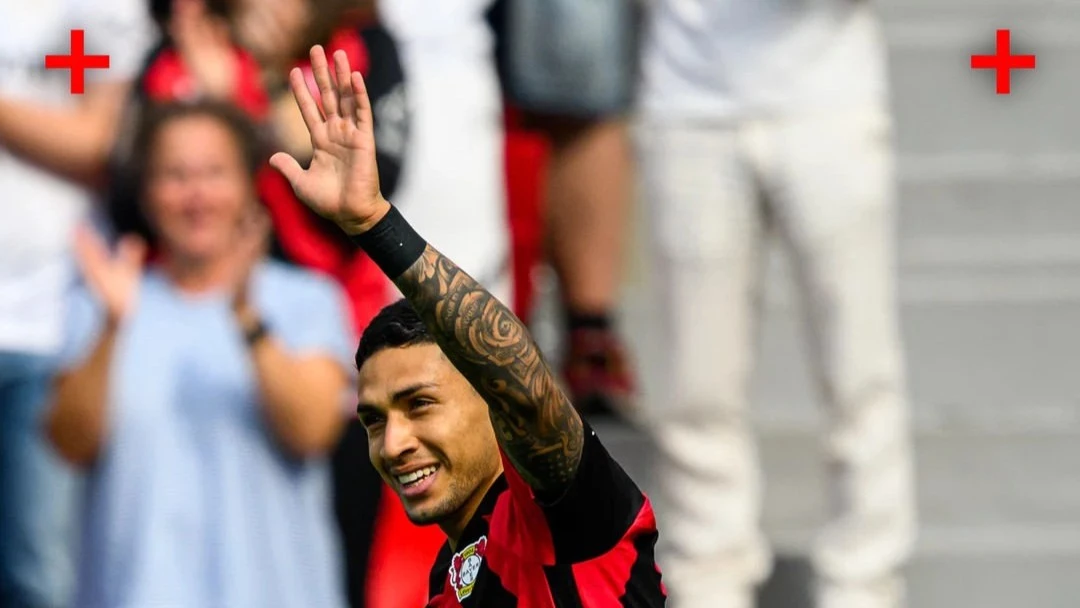 El ex Boca Equi Fernández festeja su primer gol en el Leverkusen. foto: @bayer04fussball.