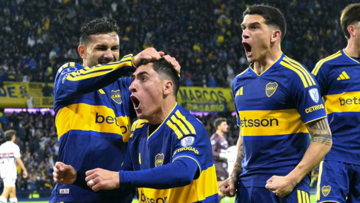 Foto de la Copa Sudamericana (X). Merentiel celebra su gol, el de la victoria boquense.
