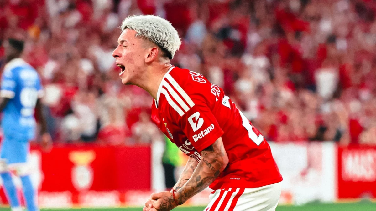 Foto:@SLBenfica. El argentino Prestianni lleva 8 tantos en la temporada para el Benfica