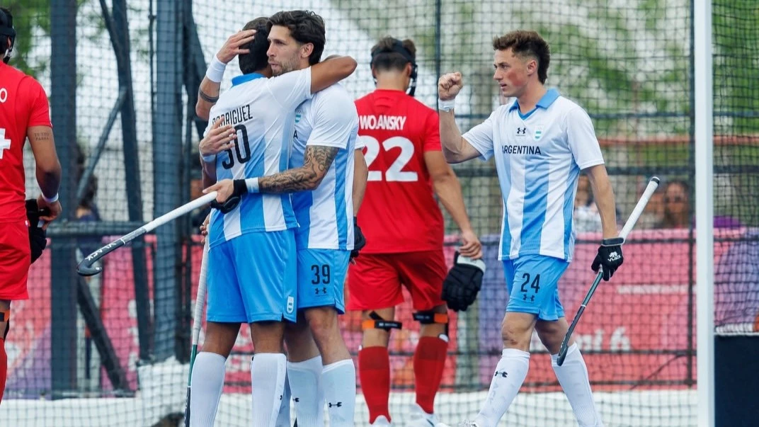 Los argentinos festejan uno de sus tantos. foto: @panamhockey.